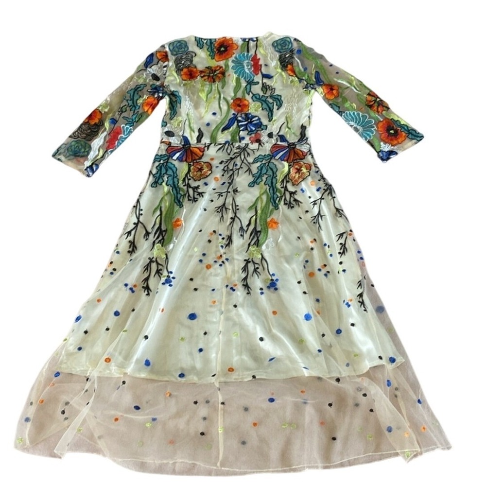 Antrophology Vicky and Lucas Floral Embroidered Midi Dress Sheer Overlay Party L - Picture 12 of 13